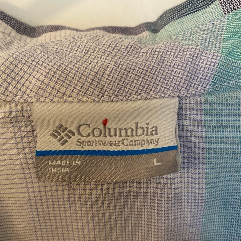 Columbia sportswear button up shirt roll-up sleeves hiking outdoors camp REI Lg - Picture 4 of 7